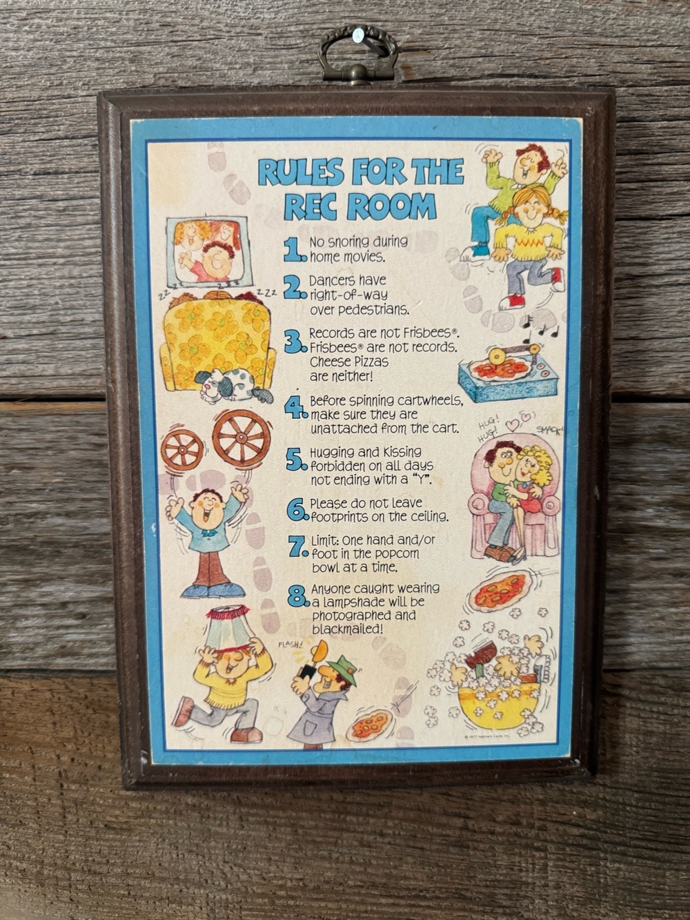 Vintage 1977 “Rules for the Rec room” Hallmark Plaque